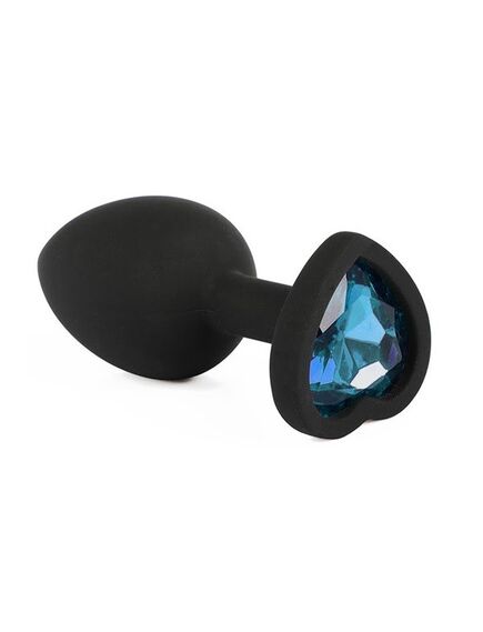 Анальная пробка черный силикон голубая страза 8см/3,4см 