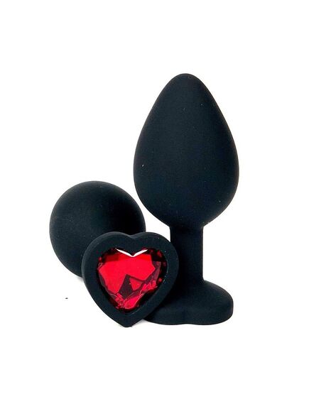 Анальная пробка черный силикон красная страза 9см/4см 