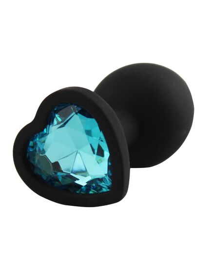 Анальная пробка черный силикон синяя страза 9см/4см 