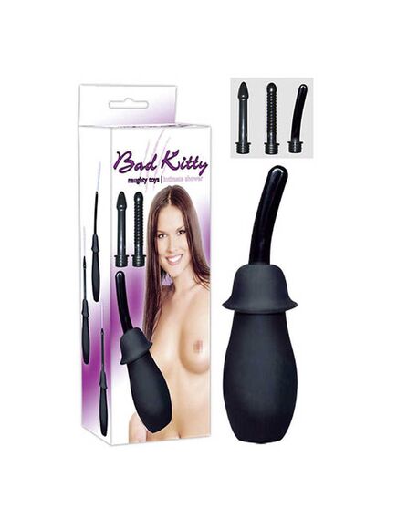 Анальный душ груша с 3 насадками "Bad Kitty" черный , изображение 5