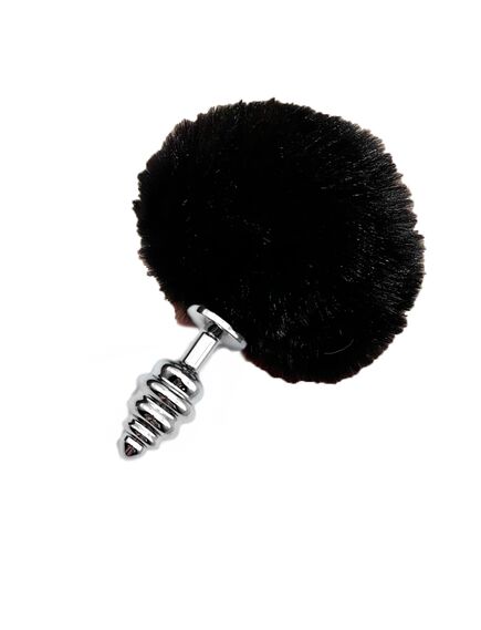 Черный зайчий хвостик с серебряной рельефной пробкой 2,8 см 
