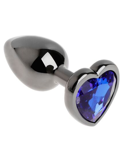 Анальная страза темный метал синяя страза сердце 7,2см/2,7см 