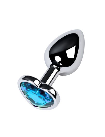 Анальная страза серебро метал голубая страза сердце 7,2см/2,7см 