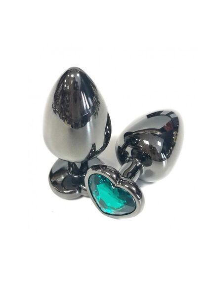 Анальная страза темный метал зеленая страза сердце 7,2см/2,7см 
