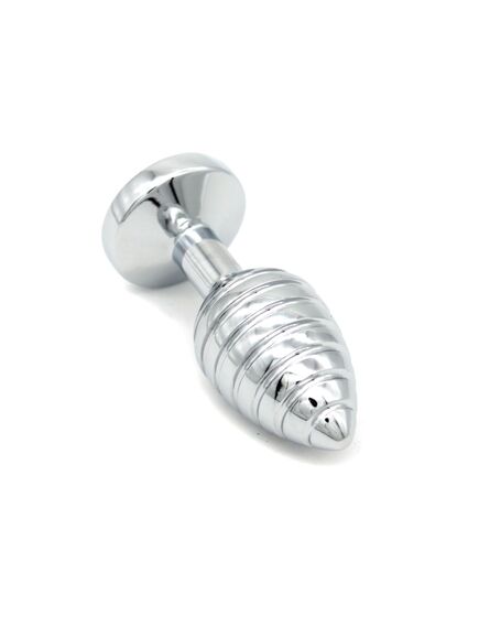 Анальная рельефная пробка серебряная с прозрачным кристаллом, S , изображение 2