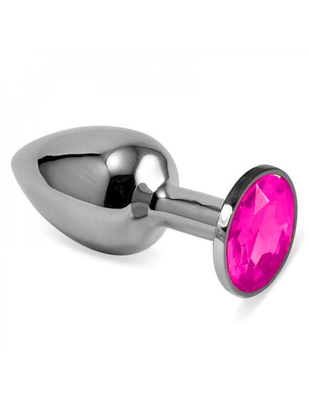 Анальная пробка металл с розовым кристаллом, S 