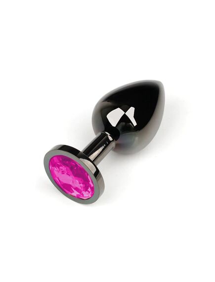 Анальная пробка чёрный металл с розовым кристаллом, M 