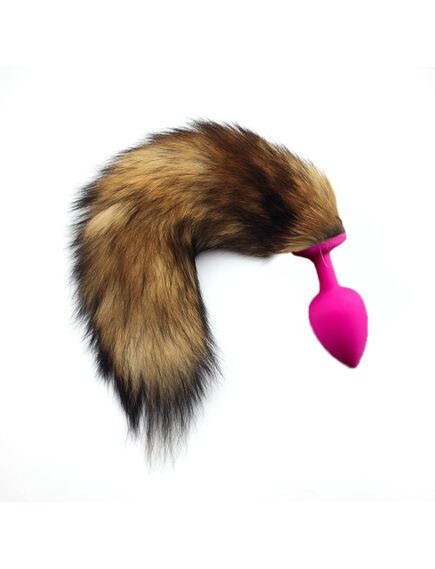 Рыжий лисий хвост 40см натуральный мех с силиконовой пробкой 2.9см 