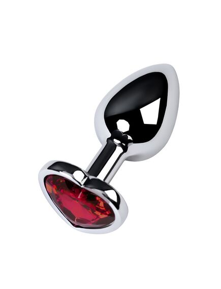 Анальная страза серебро метал красная страза сердце 7,2см/2,7см 