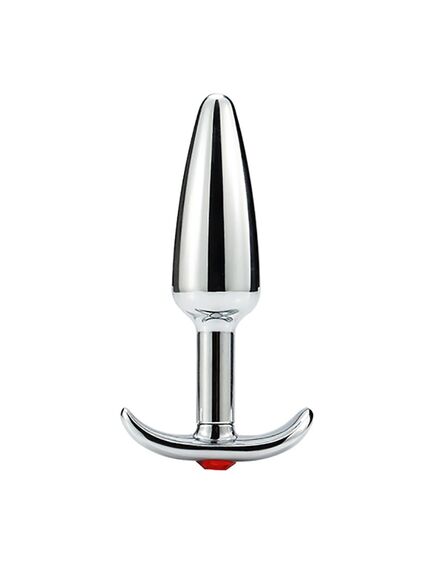 Анальная пробка для ношения серебро метал красная страза 10,8см/2,8см 