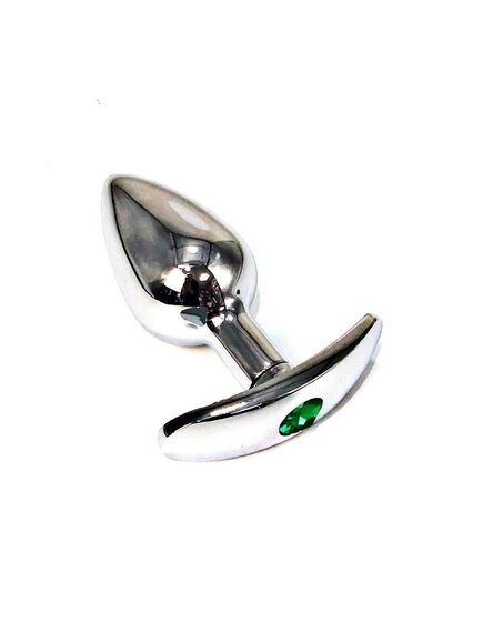 Анальная пробка для ношения серебро метал зеленые страза 7,1см/2,7см 