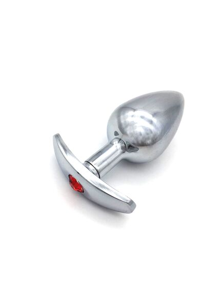 Анальная пробка для ношения серебро метал красная страза 8см/3,7см 