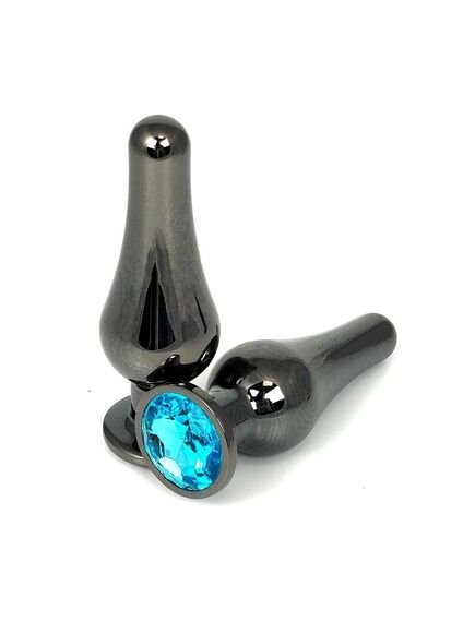 Анальная страза вытянутая темный метал голубая страза 9,4см/3,2см 