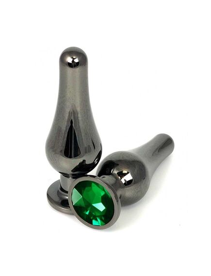 Анальная страза вытянутая темный метал зеленая страза 9,4см/3,2см 