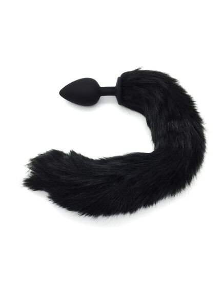 Анальная пробка силикон с чёрным хвостом, M 