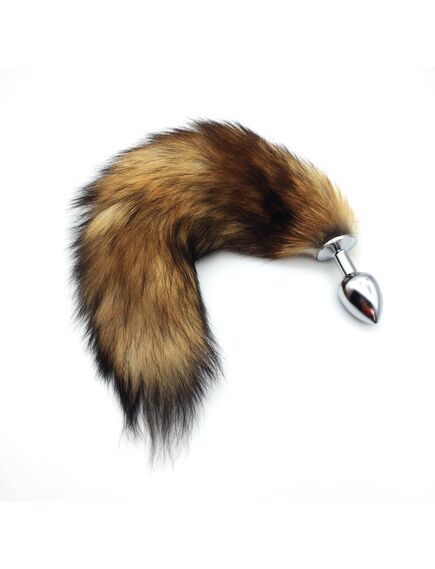 Рыжий лисий хвост 40см натуральный мех с серебряной пробкой 4,2см 