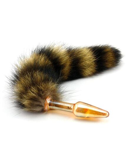 Хвост енота 30см натуральный мех со стеклянной пробкой 11см/2,7см , изображение 2