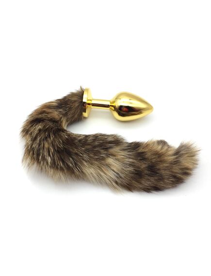 Хвостик южного енота 30см натуральный мех с золотой пробкой 3,4см , изображение 2