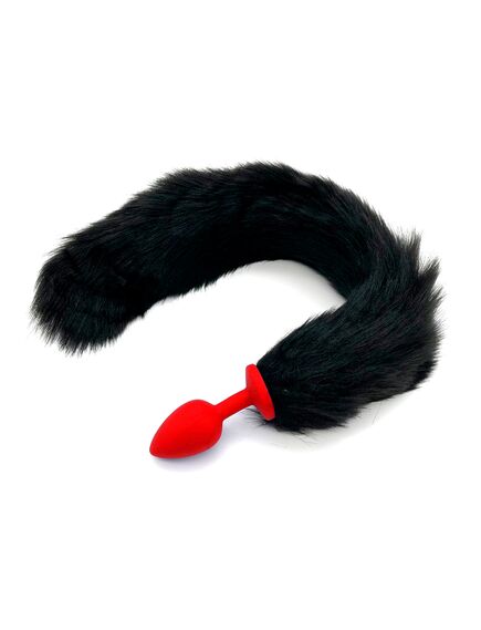 Черный хвост 40см с красной силиконовой пробкой 2,7см 