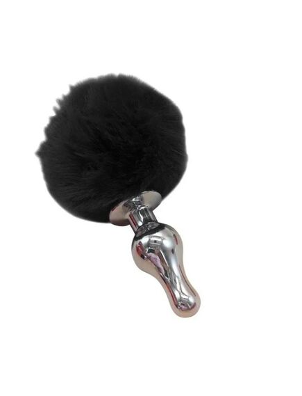 Анальная пробка с черным заячьим хвостом, S 