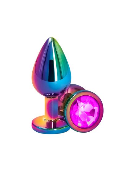 Анальная пробка цветной металл с красным кристаллом, S 