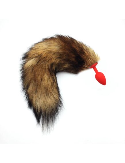 Рыжий лисий хвост 40см натуральный мех с силиконовой пробкой 3,4см 