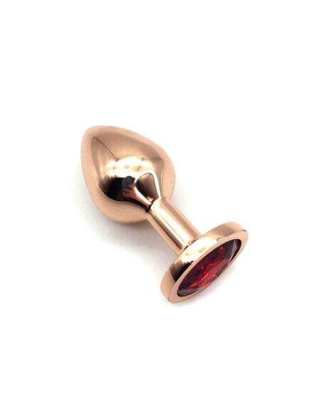 Анальная пробка розовое золото с красным кристаллом, L 