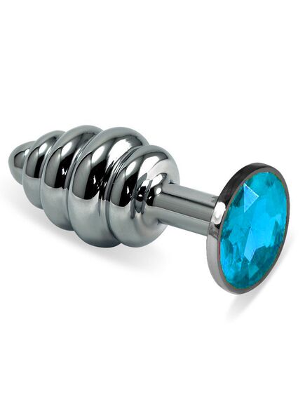 Анальная рельефная пробка с голубым кристаллом, L 