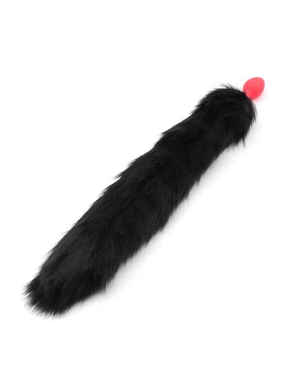 Анальная пробка красный силикон с чёрным хвостом, S , изображение 3