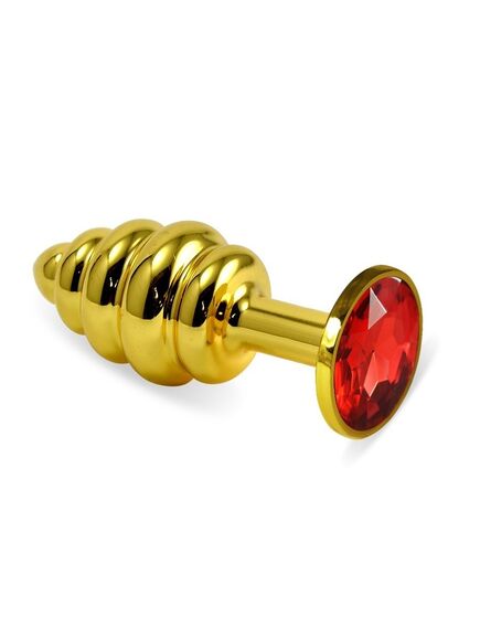 Анальная рельефная пробка с красным кристаллом, L 