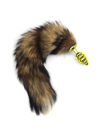 Анальная рельефная пробка с рыжим хвостом, S , изображение 2