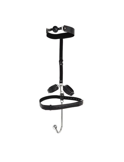 Анальный крюк с одним шариком, фиксацией и кляпом , изображение 3