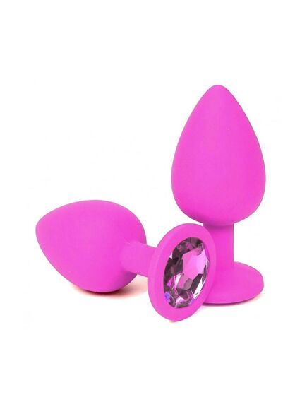 Анальная пробка розовый силикон, розовая страза 8 см/3.4 см 