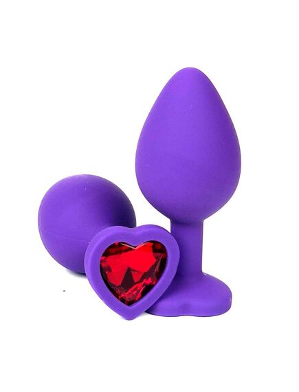 Анальная пробка фиолетовая с красным кристаллом, M 