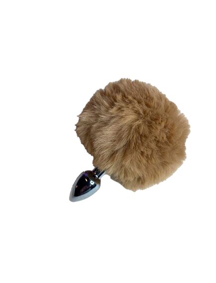 Коричневый зайчий хвостик с серебряной пробкой 1,8см 