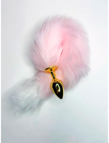 Розовый с белым хвостик 40 см с золотой пробкой 2,8см 