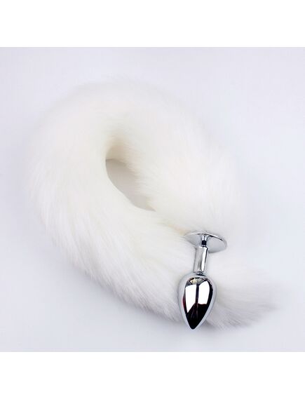 Белый хвостик 40см с серебряной пробкой 2,2см 