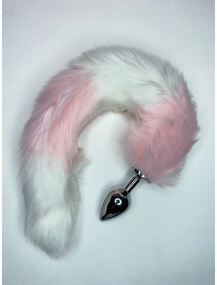 Розовый с белым хвост 40см с серебряной пробкой 2,7см 