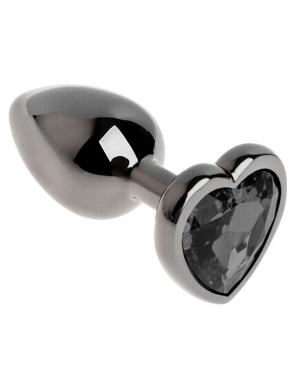 Анальная пробка с черным кристаллом, сердце, L 