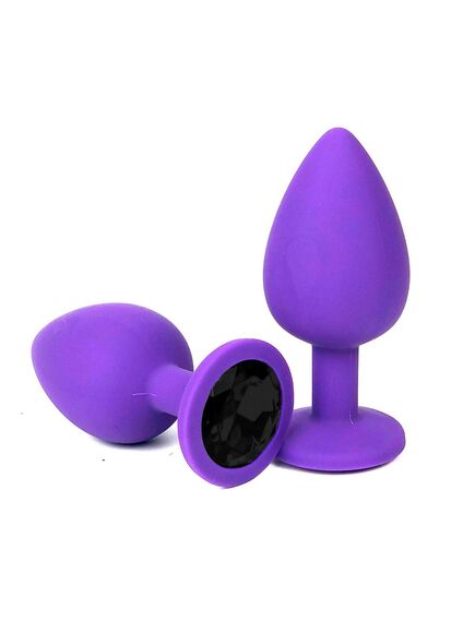 Анальная пробка фиолетовая с черным кристаллом, силикон, S 