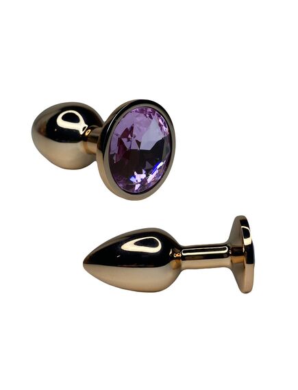 Анальная пробка розовое золото с розовым кристаллом, S 