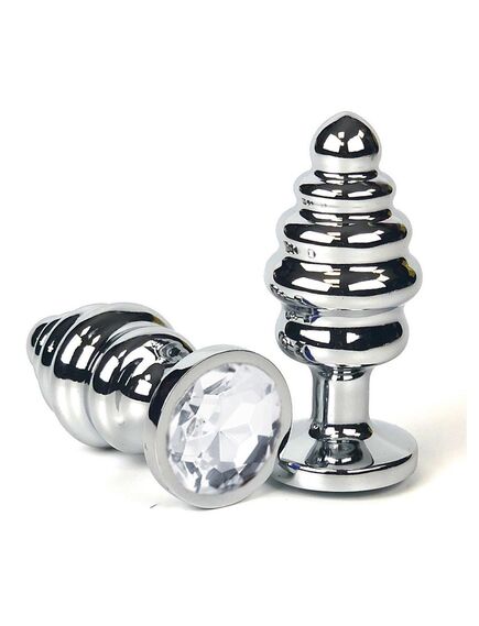 Анальная рельефная пробка с прозрачным кристаллом, L 