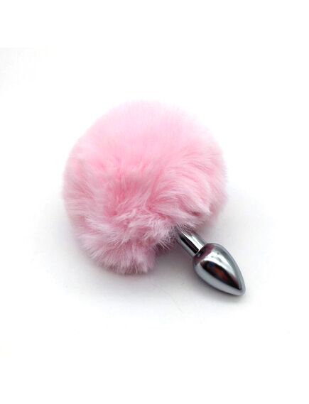 Розовый зайчий хвостик с серебряной пробкой 1,8см 