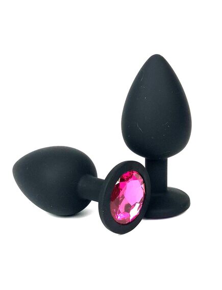 Анальная пробка черный силикон розовая страза 7см/3см 