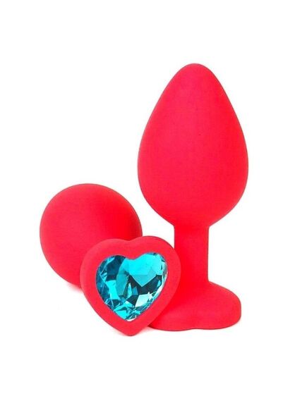 Анальная пробка красный силикон голубая страза 8см/3,4см 