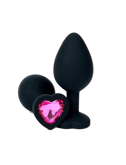 Анальная пробка черный силикон розовая страза 8см/3,4см 