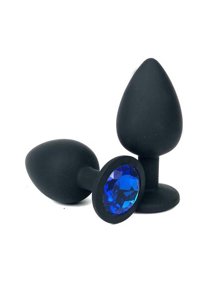 Анальная пробка черный силикон синяя страза 9,5см/4,2см 
