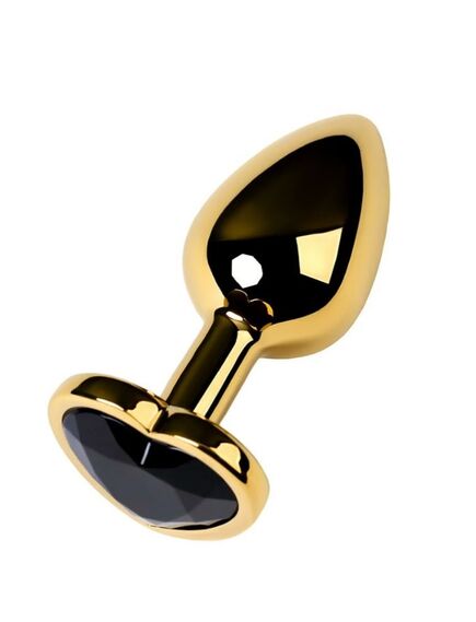 Анальная пробка золотая с чёрным кристаллом сердце, S 