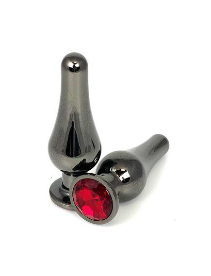 Анальная страза вытянутая темный метал красная страза 11см/3,4см 