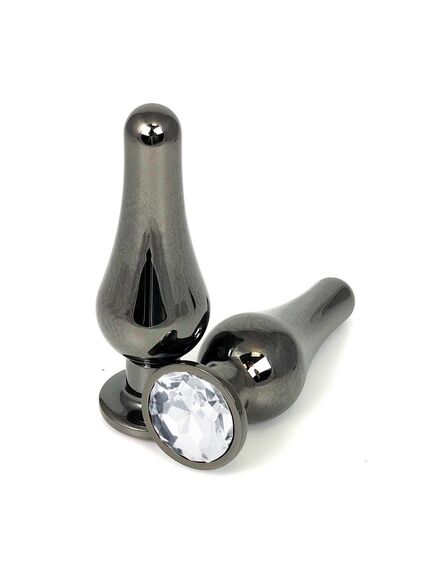 Анальная страза вытянутая темный метал прозрачная страза 11см/3,4см 